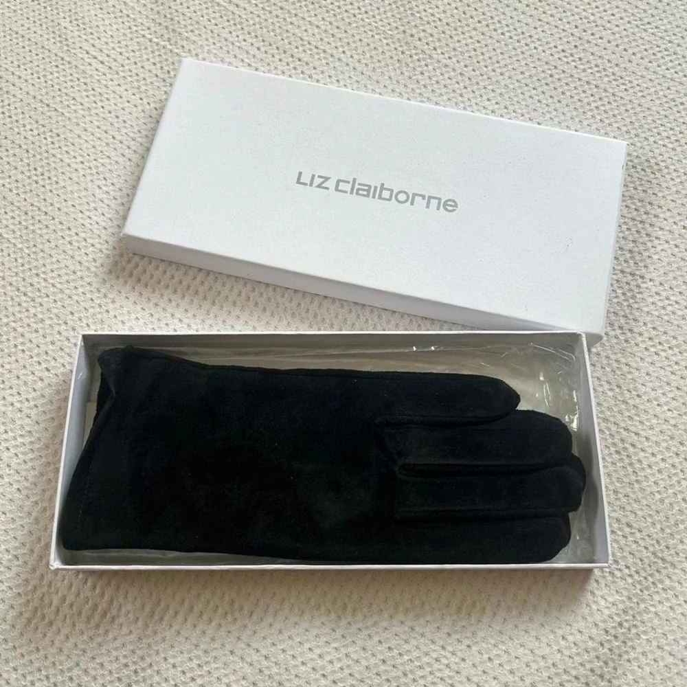 Liz Claiborne Women's Black Suede Leather Gloves